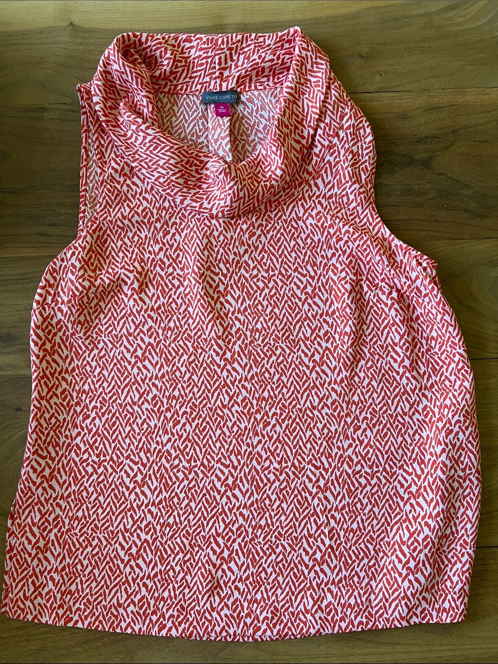 Vince Camuto Red White Print Cowl Neck Blouse Top XS Like New
